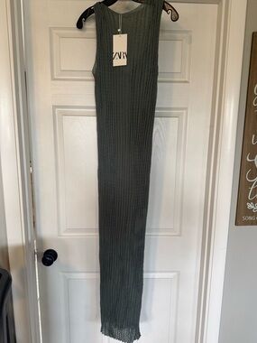 NWT ZARA Olive Ribbed Sleeveless Knit Maxi Dress size L